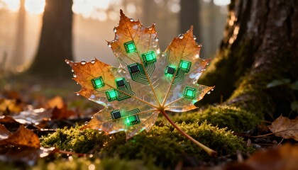 Sustainable tech business innovative solutions for nature through eco-friendly design in a forest environment