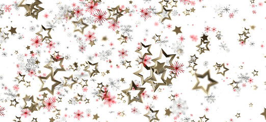 Beautiful winter holiday background with falling golden stars and snowflakes. Perfect for festive designs, Christmas cards, and seasonal promoti
