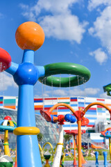 playground with fountains in the water park. entertainment for children