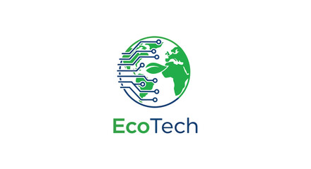 Fototapeta premium Eco tech logo design with earth and circuit for environment company vector design