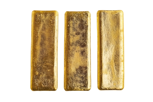 AI Image Three gleaming gold bars on a stark black background, signifying wealth and security