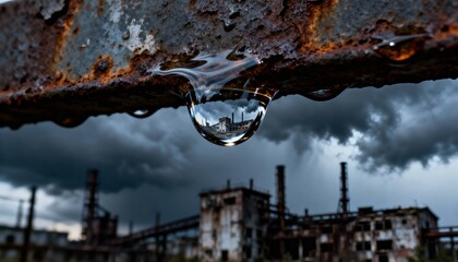 Sustainable tech business innovations amidst industrial decay urban environment macro photography perspective