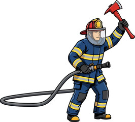 brave firefighter ready for action, safeguarding lives with vital gear, isolated on transparent background