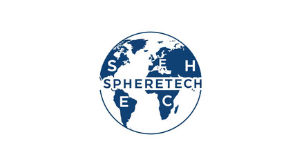 Spheretech logo with world map, representing global technology vector design