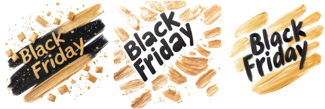 Black Friday Deals: Capturing the excitement of the annual shopping extravaganza, three distinct designs, rendered in elegant typography and artistic brushstrokes.
