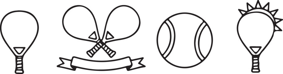 Outline Illustration Set Featuring Table Tennis Paddles and a Tennis Ball