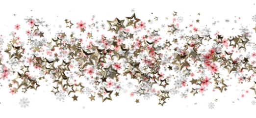 Abstract background featuring golden stars, snowflakes, and red accents on a white backdrop, ideal for holiday designs and festive themes.