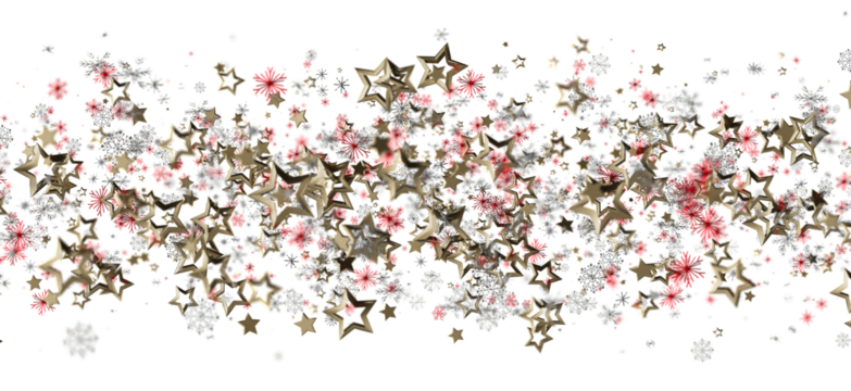 Abstract background featuring golden stars, snowflakes, and red accents on a white backdrop, ideal for holiday designs and festive themes.