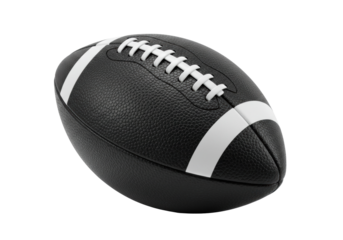 Black American football isolated on transparent background, sport equipment for game day and athletic training