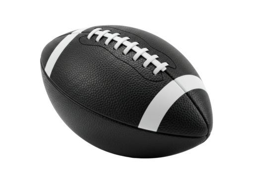 Black American football isolated on transparent background, sport equipment for game day and athletic training