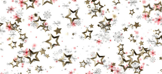Beautiful holiday background featuring golden stars and snowflakes on a white background. Perfect for Christmas and winter designs. Festive and