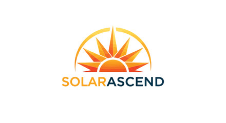 Solar ascend logo with sun and modern typography vector design