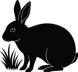 Black and white cartoon bunny vector illustration of a cute small pet rabbit with fluffy ears isolated on white