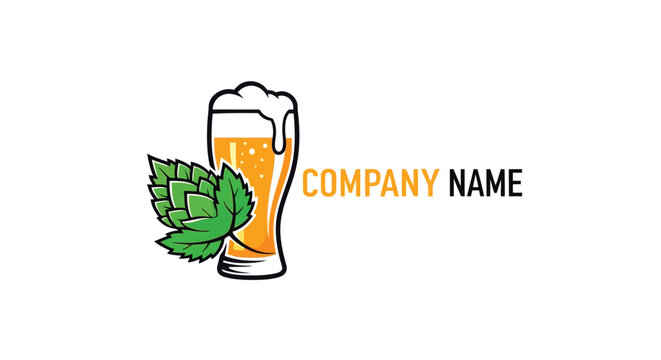 Beer logo with glass and hop for company name vector design