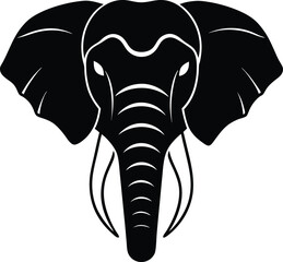 Elephant head vector illustration is a cartoon silhouette art design depicting the wild animal's trunk and big ears for a fun tattoo icon