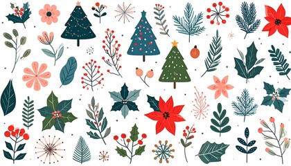 Hand Drawn Winter Christmas Botanical Elements Collection.