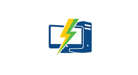 Computer repair service logo with lightning vector design