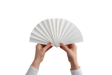 AI Image portraying a pair of hands presenting a meticulously crafted white paper fan against a