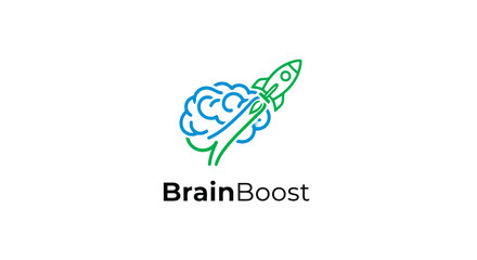 Brainboost logo featuring a brain and rocket for boost concept vector design