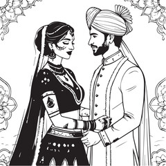 Beautiful bride and groom portrait in traditional ethnic wedding clothing