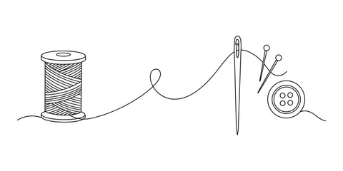 Sewing kit items line art