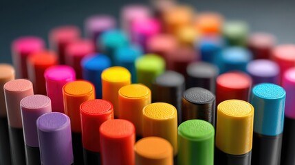 Close medium shot focusing on an array of colorful highlighters with the main colors in crisp detail and the surroundings softly blurred ideal for creative workflows