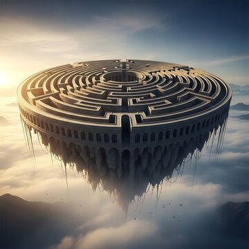 Floating Labyrinth Island in the Clouds.