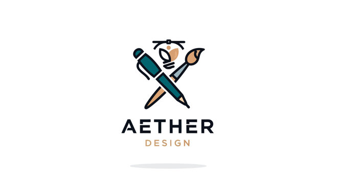 Aether design logo concept with pen and brush vector design