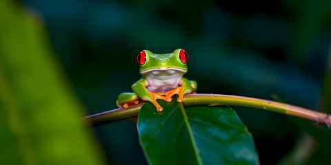 Naklejka premium Red-eyed Tree Frog in Rainforest