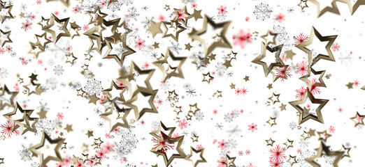 A beautiful and festive abstract design with golden stars, snowflakes, and red accents on a white background. Perfect for holiday and winter the