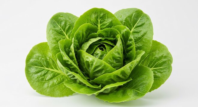 Laitue verte tendre lumineuse photographiee fond blanc. AI Generated