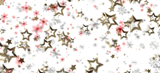 Beautiful elegant Christmas or winter holiday themed background with golden stars red and silver snowflakes on a white background. Perfect for f