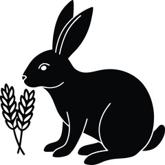 Black silhouette vector illustration of a cute rabbit or bunny for design, art, and holiday projects like Easter