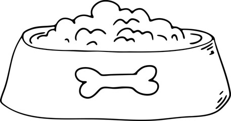 Hand Drawn Dog Bowl with Food
