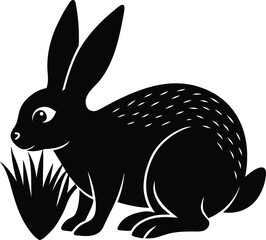 A cute black rabbit vector illustration with a carrot is a funny cartoon design for Easter or a farm animal icon