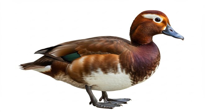 Canard �l�gant plumage brun clair lumi�re douce fond blanc. AI Generated