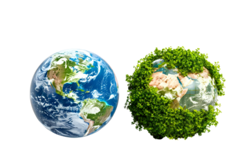 AI Image Exploring planetary contrast climate urgency and ecological resurgence on black backdrop