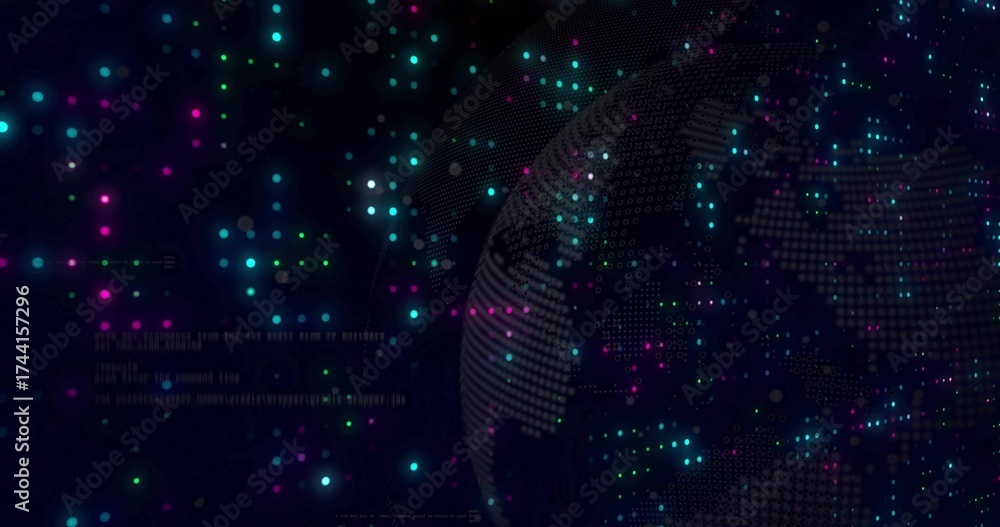 Wall mural floating stylized digital globe in digital space, showing colored data clusters and binary pixels