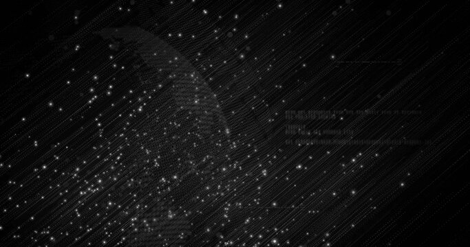 Naklejki Digital wireframe head floating in digital space, with grid lines, data nodes and overlay text