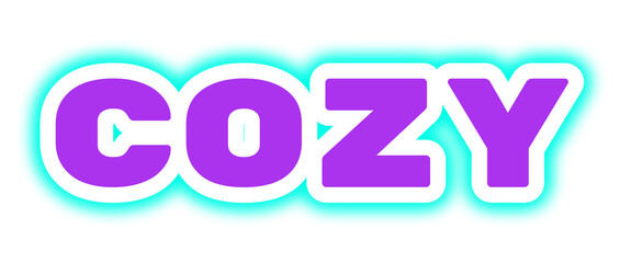 COZY Typography in Purple Rounded Letters with White Outline and Cyan Glow for Warm Branding, Lifestyle Graphics, Social Media Posts, and Commercial Design Projects