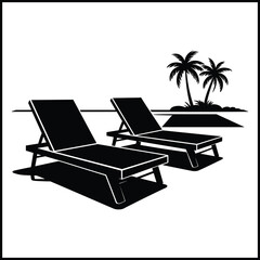 Fototapeta premium Two Modern Sun Loungers Beside Rectangular Swimming Pool Silhouette