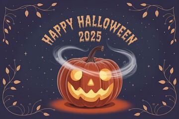 Spooky glowing jack o lantern halloween greeting card festive autumn holiday celebration