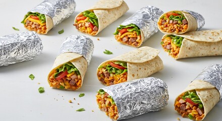 Burritos app�tissants dispos�s sur fond clair lumi�re naturelle. AI Generated