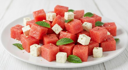 Salade past�que feta rafra�chissante lumi�re naturelle brillante. AI Generated