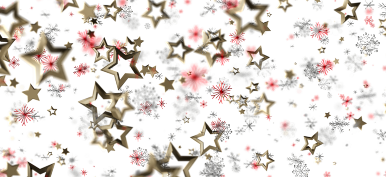 Abstract Christmas or holiday background with golden stars and snowflakes. Festive concept of celebration, joy, and winter.