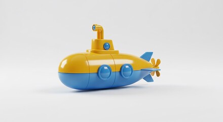Sous-marin jaune bleu adorable flotte doucement lumiere douce. AI Generated