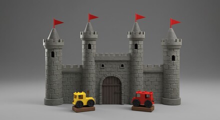 Chateau miniature robuste eclair� lumi�re douce v�hicules jouets. AI Generated