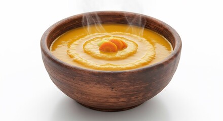 Soupe chaude fumante bol terre cuite esth�tique rustique. AI Generated