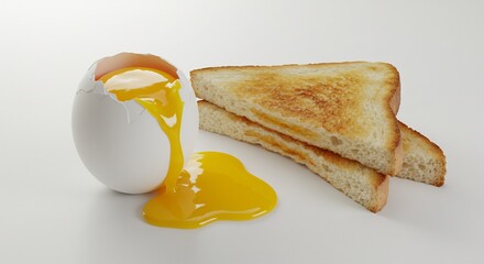 Oeuf coulant jaune vif egouttant pain grille dore petit dejeuner savoureux. AI Generated