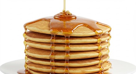 Glace dor�e coulant lentement sur une haute pile de cr�pes moelleuses. AI Generated